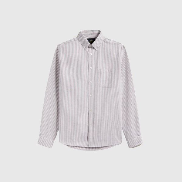 Portuguese Flannel Brushed Oxford Stripe - Bordeaux - Front