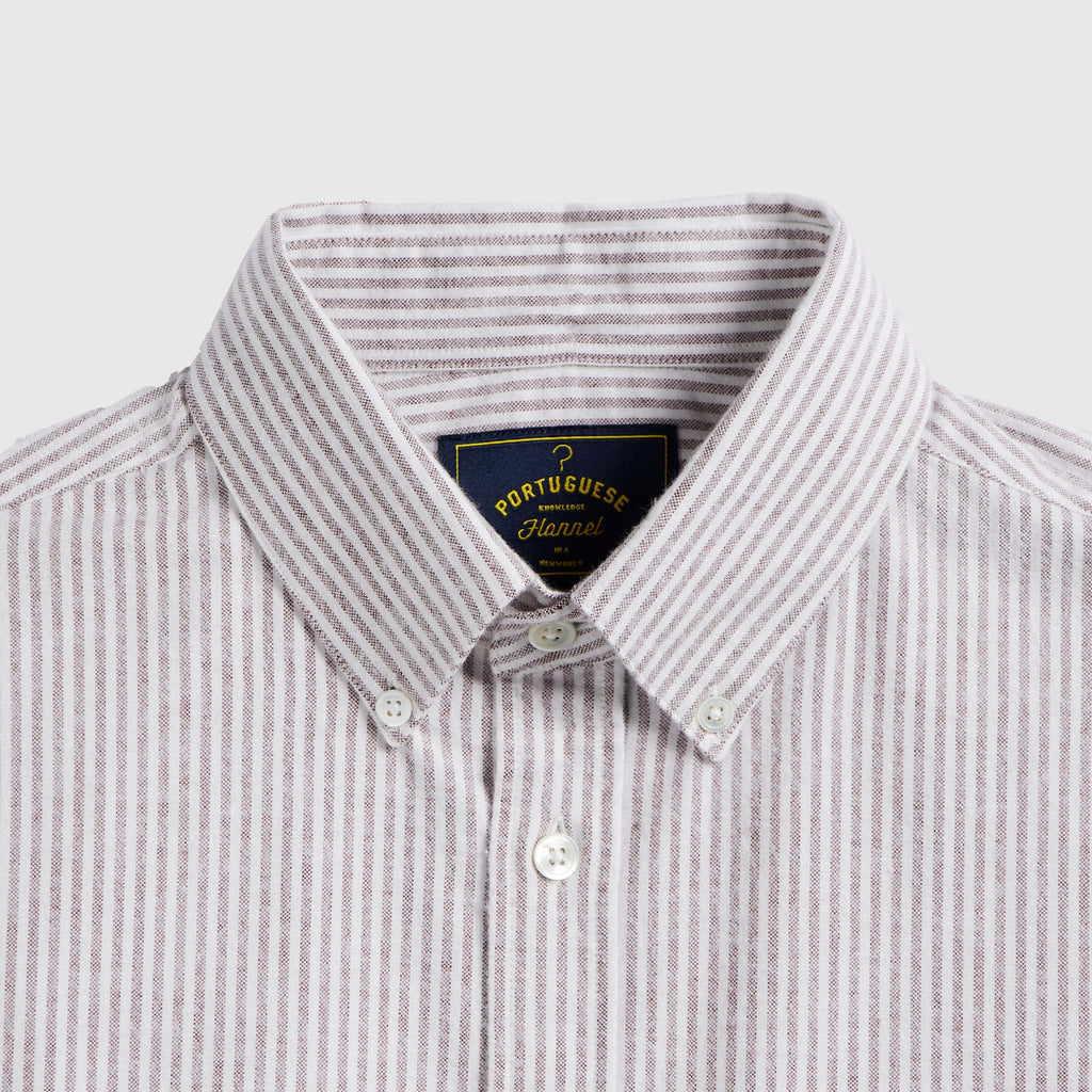 Portuguese Flannel Brushed Oxford Stripe - Bordeaux - Front Close Up