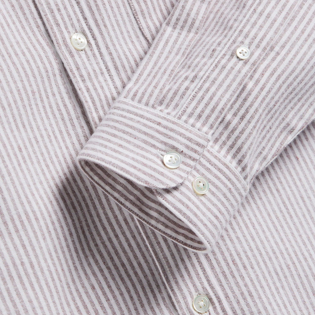 Portuguese Flannel Brushed Oxford Stripe - Bordeaux - Front Close Up