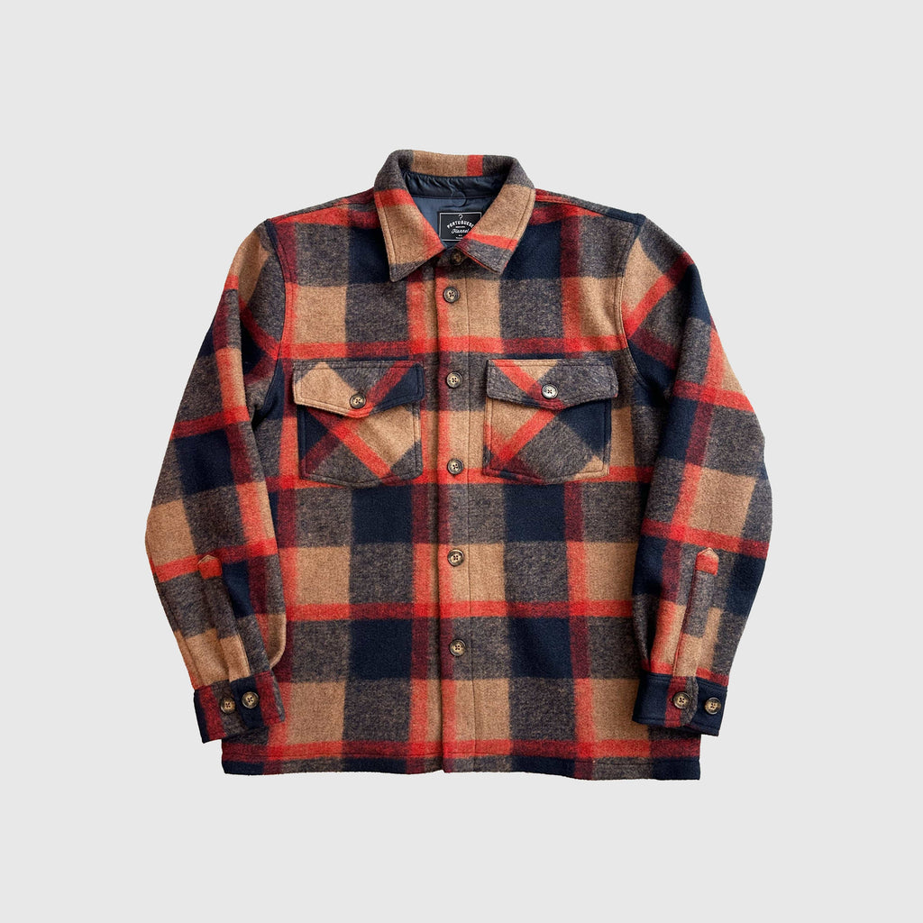 Portuguese Flannel Catch Overshirt - Red / Brown / Navy - Front