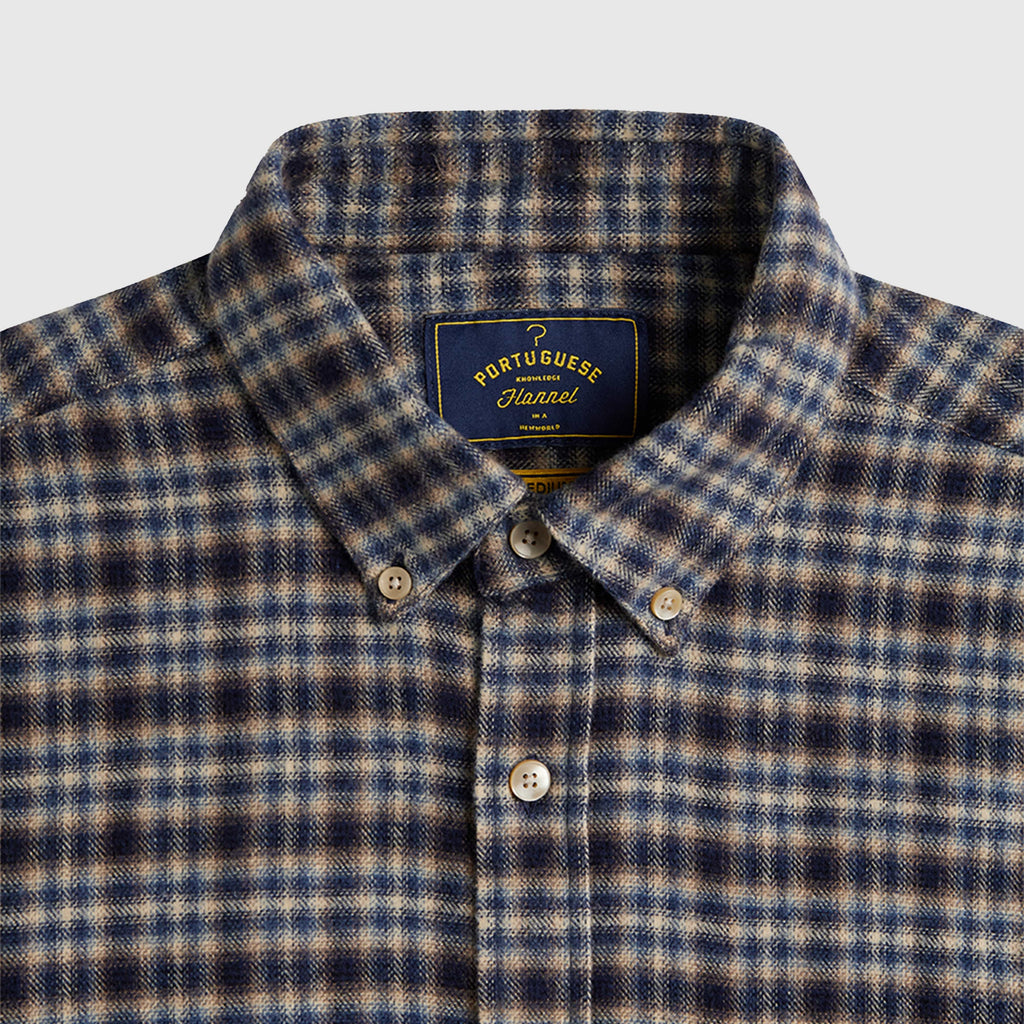 Portuguese Flannel Vouga Shirt - Blue - Front Close Up