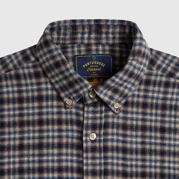 Portuguese Flannel Vouga Shirt - Blue - Front Close Up