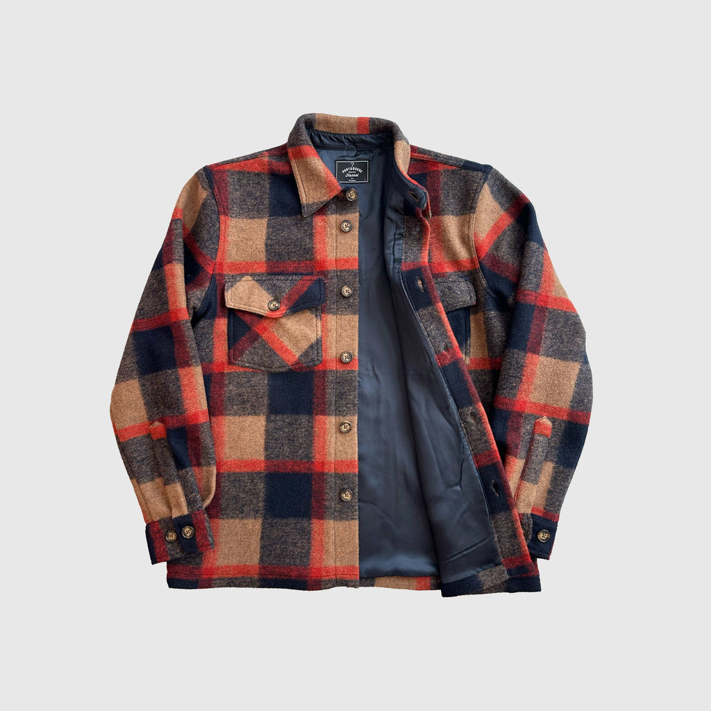 Portuguese Flannel Catch Overshirt - Red / Brown / Navy - Front Open