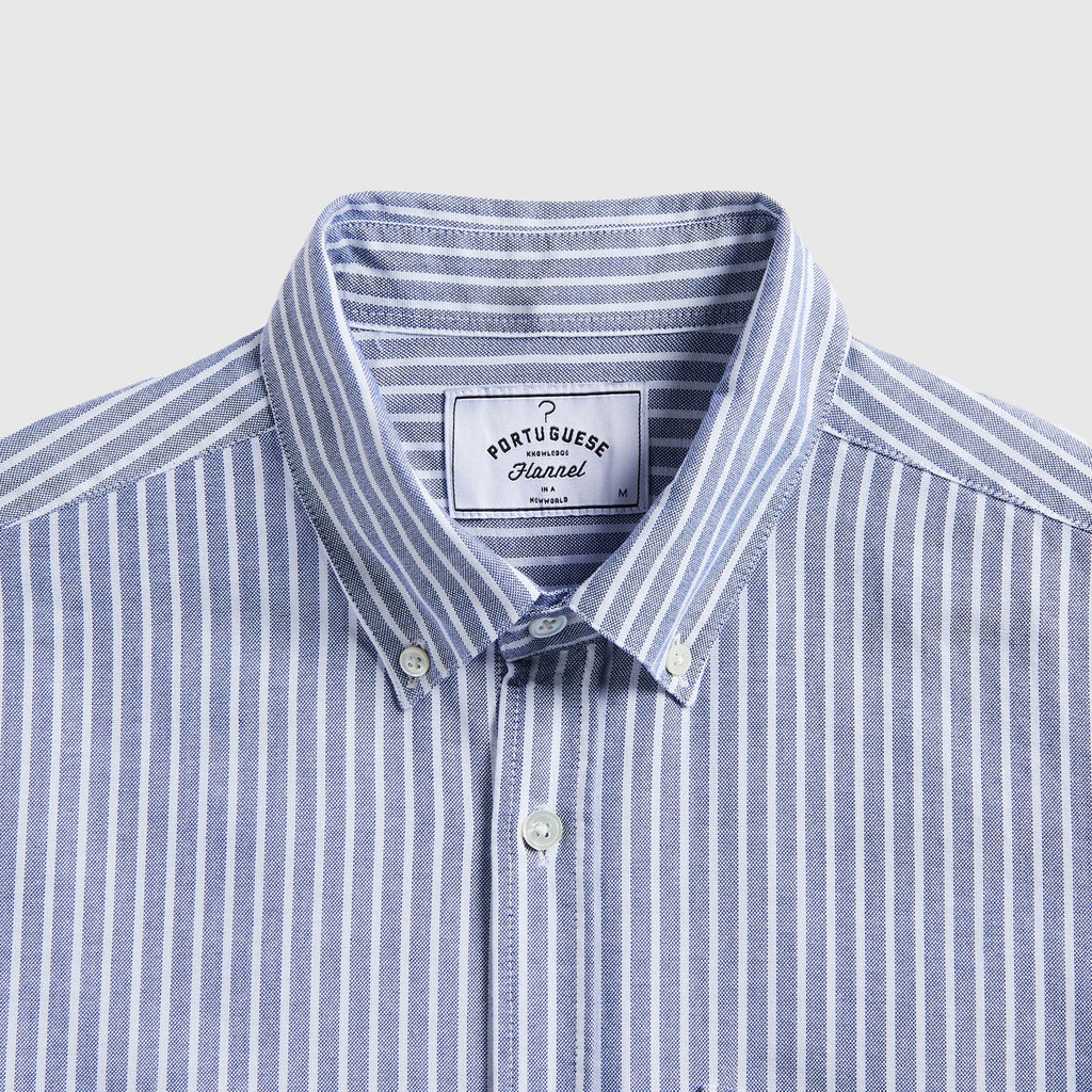 Portuguese Flannel Belavista Stripe Shirt - Blue - Front Close Up