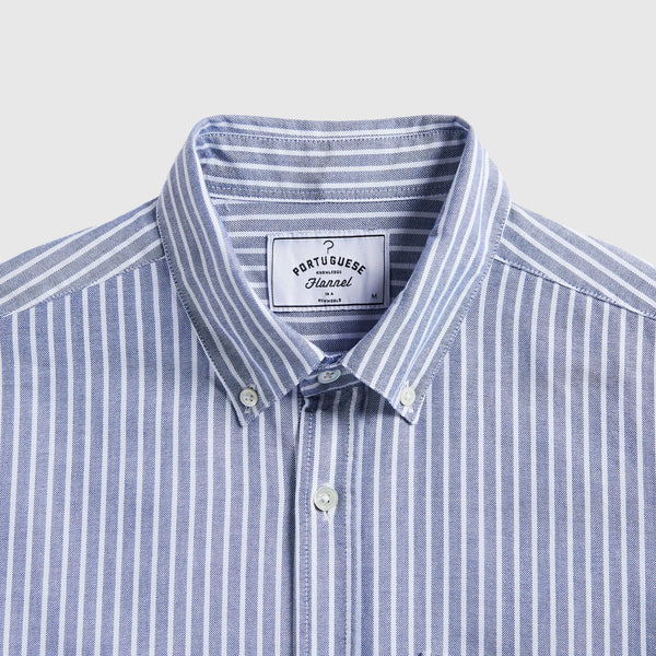Portuguese Flannel Belavista Stripe Shirt - Blue - Front Close Up