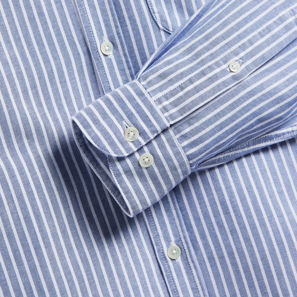 Portuguese Flannel Belavista Stripe Shirt - Blue - Front Close Up