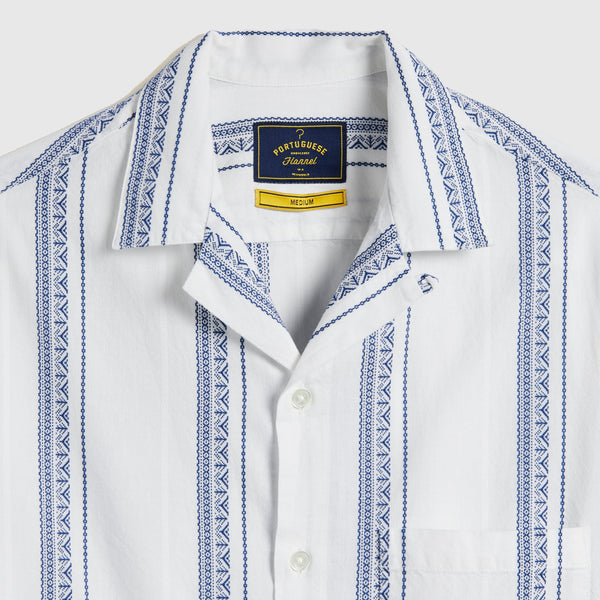 Portuguese Flannel Alqueva Shirt - White / Blue - Front Close Up