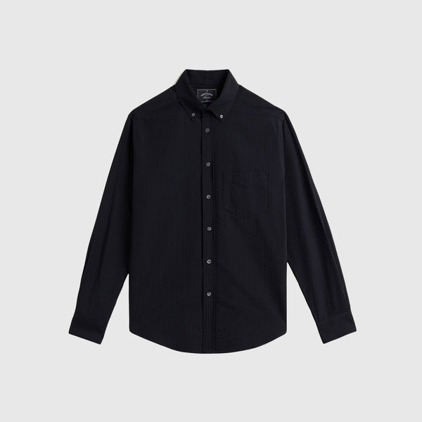 Portuguese Flannel Atlantico Seersucker Shirt - Black - Front