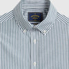 Portuguese Flannel Atlantico Seersucker Shirt - Green Stripe - Front Close Up