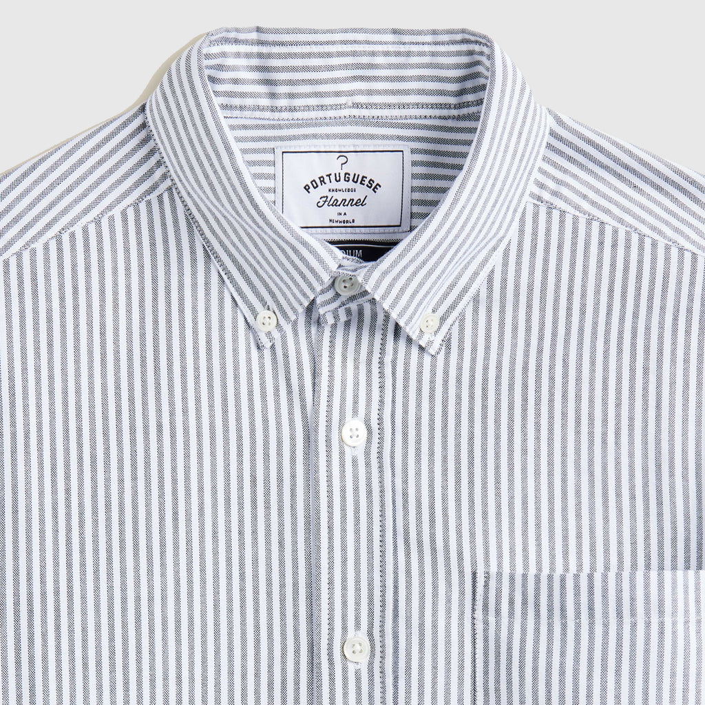 Portuguese Flannel Belavista Stripe Shirt - Black - Front Close Up