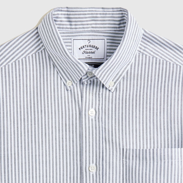Portuguese Flannel Belavista Stripe Shirt - Black - Front Close Up