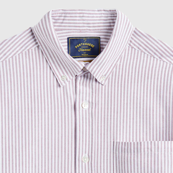 Portuguese Flannel Belavista Stripe Shirt - Bordeaux - Front Close Up