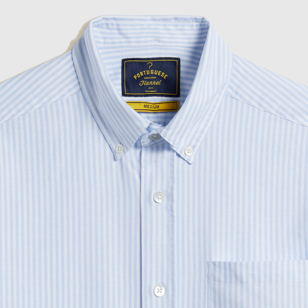 Portuguese Flannel Belavista Stripe Shirt - Light blue - Front Close Up
