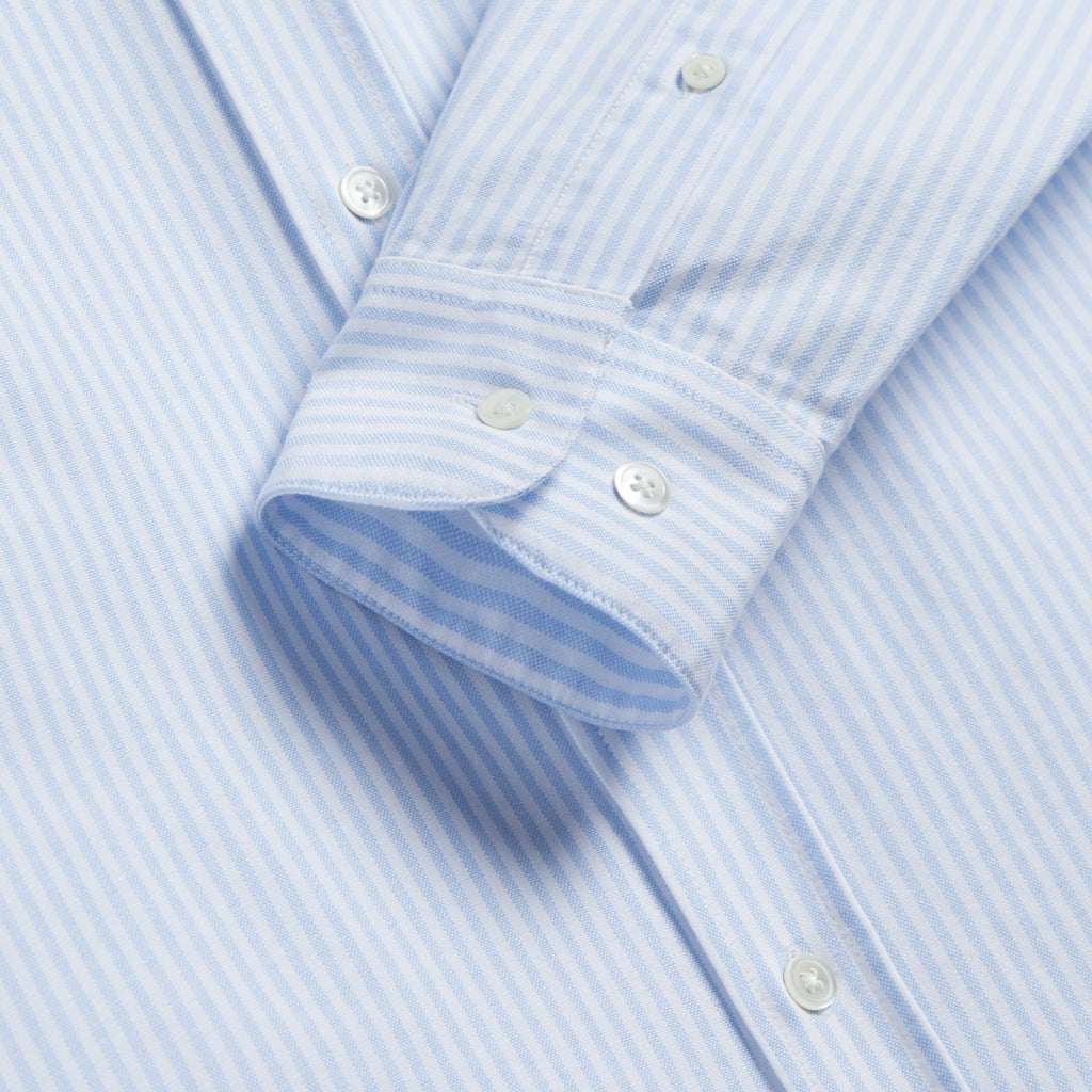 Portuguese Flannel Belavista Stripe Shirt - Light blue - Front Close Up