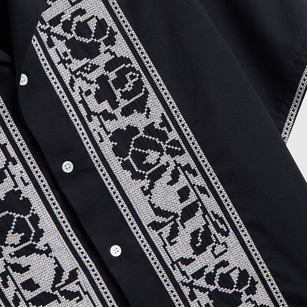 Portuguese Flannel Cross Stitch Shirt - Black - Front Close Up
