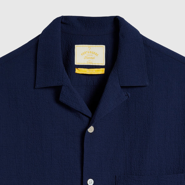 Portuguese Flannel Flame Shirt - Navy - Front Close Up
