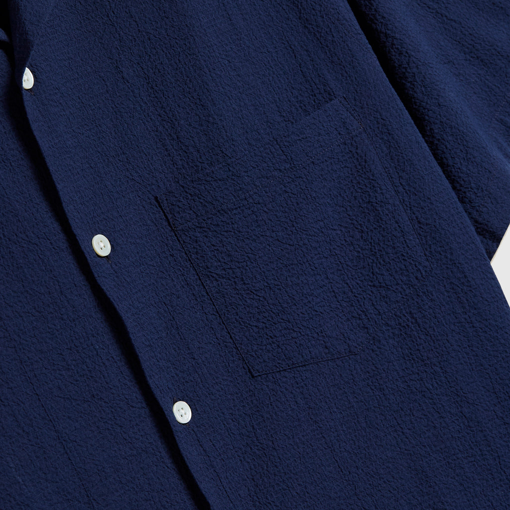 Portuguese Flannel Flame Shirt - Navy - Front Close Up