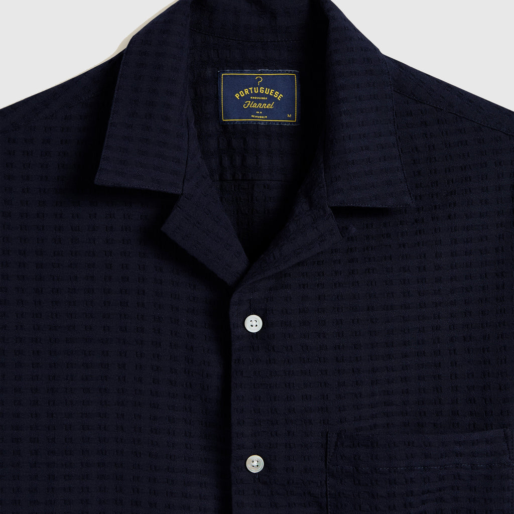 Portuguese Flannel Mondego Shirt - Navy - Front Close Up