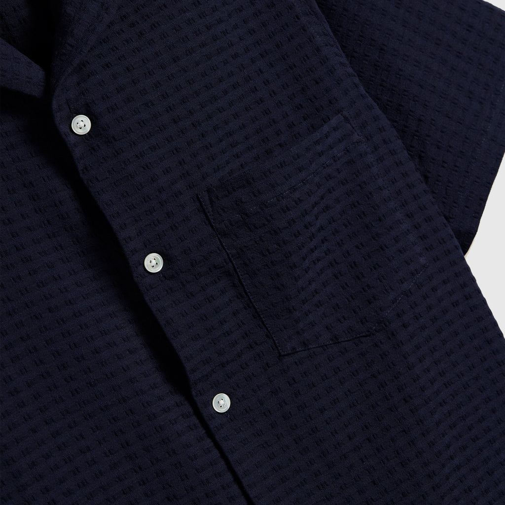 Portuguese Flannel Mondego Shirt - Navy - Front Close Up