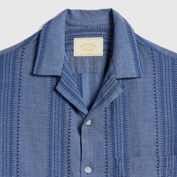 Portuguese Flannel Pacific Shirt - Indigo - Front Close Up