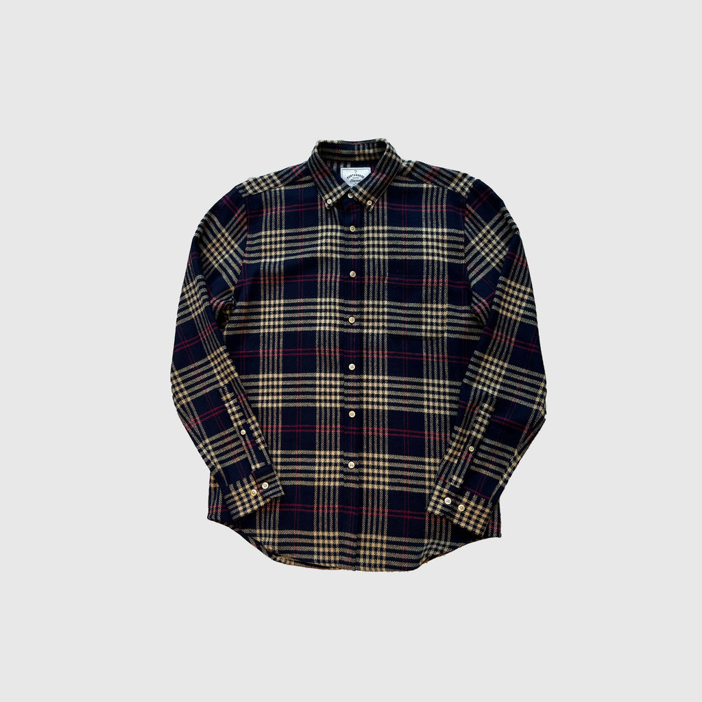 Portuguese Flannel Pomar Shirt - Navy / Tan / Magenta - Front