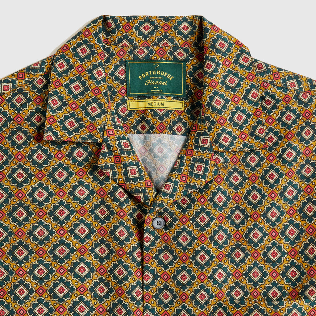 Portuguese Flannel Quartet Shirt - Deep Green / Mustard - Front Close Up