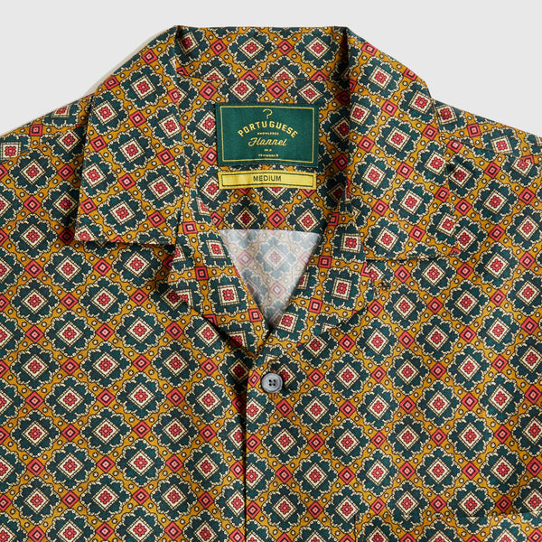 Portuguese Flannel Quartet Shirt - Deep Green / Mustard - Front Close Up
