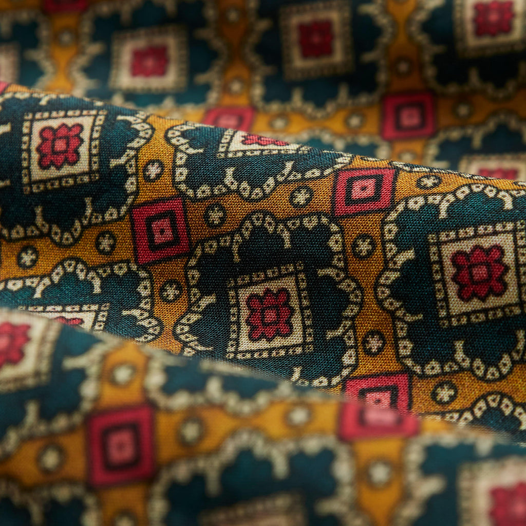 Portuguese Flannel Quartet Shirt - Deep Green / Mustard - Front Close Up