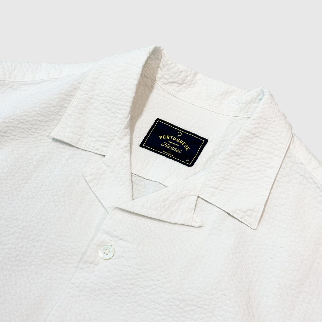 Portuguese Flannel Atlantico Camp Collar Shirt - White - Front Close Up