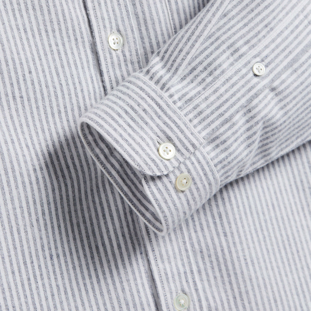 Portuguese Flannel Brushed Oxford Stripe - Blue - Front Close Up