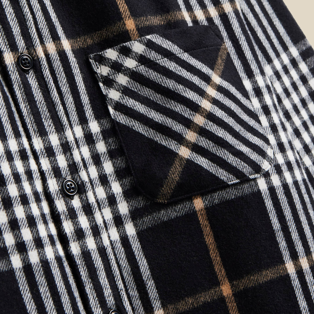 Portuguese Flannel Medusa ESP BD Shirt - Black / White / Tan - Front Close Up