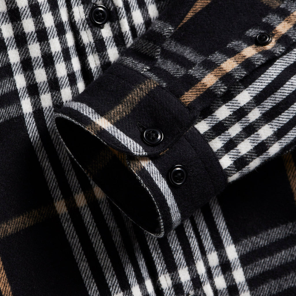 Portuguese Flannel Medusa ESP BD Shirt - Black / White / Tan - Front Close Up