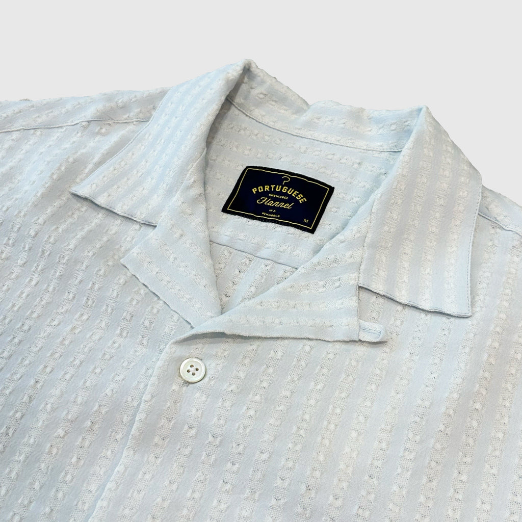 Portuguese Flannel Jacquard Chambray Shirt - Light blue - Front Close Up