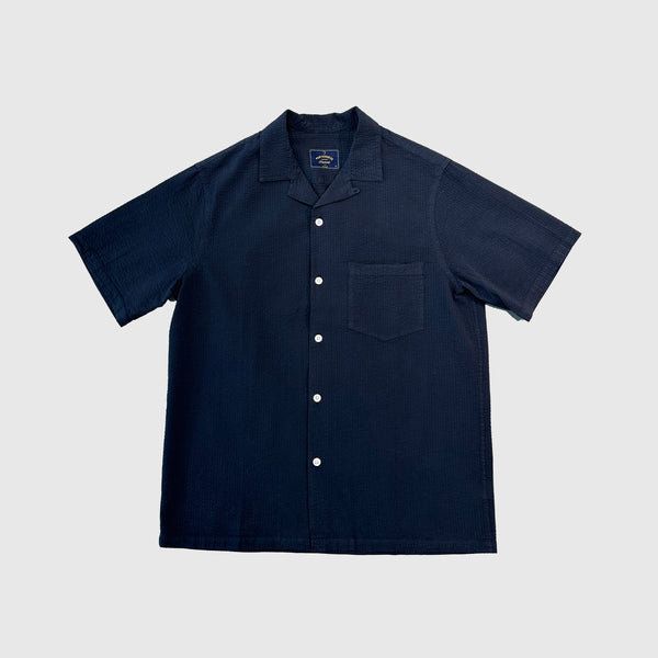 Portuguese Flannel Atlantico Camp Collar Shirt - Navy - Front
