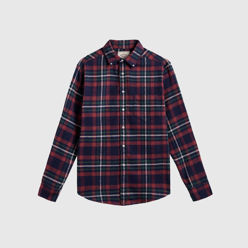 Portuguese Flannel Raiz Shirt - Navy / Cherry Red / Green - Front