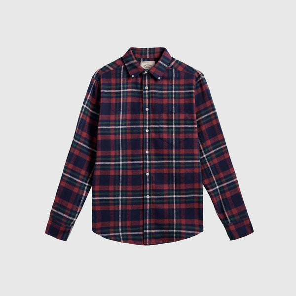 Portuguese Flannel Raiz Shirt - Navy / Cherry Red / Green - Front