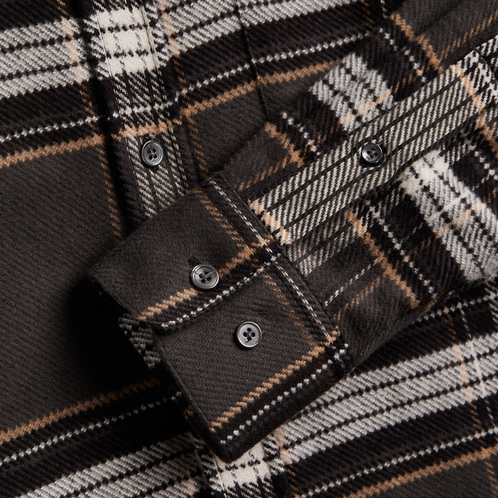 Portuguese Flannel Spindle Shirt - Olive / Ecru / Charcoal - Front Close Up