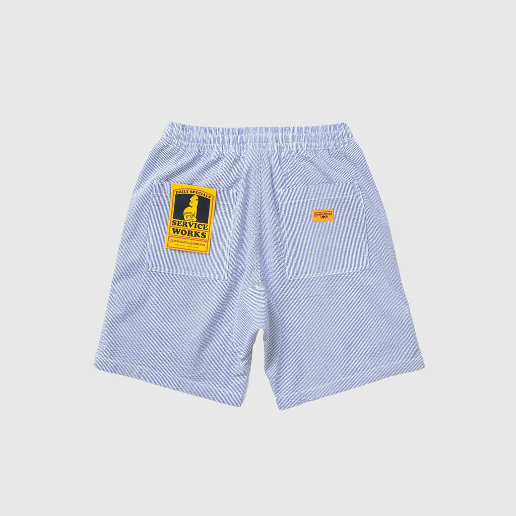 Service Works Seersucker Chef Shorts - Navy Stripe - Back