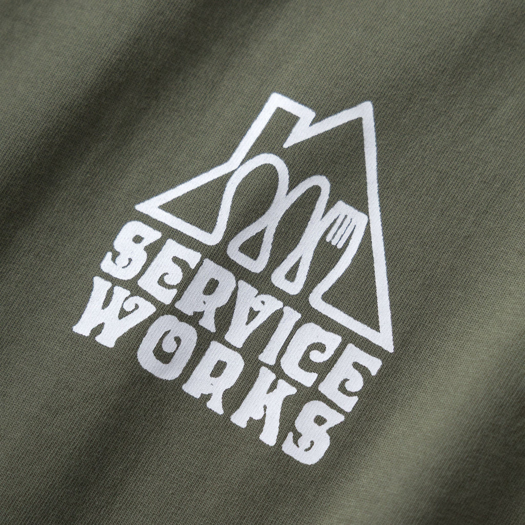 Service Works Home Comforts Tee - Olive - Front Close Up