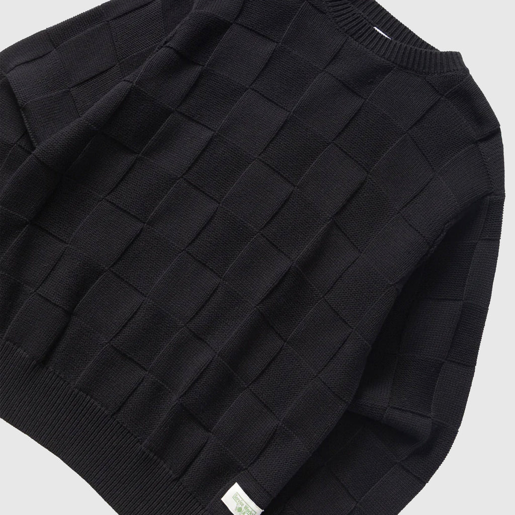 Service Works Check Knit Crewneck - Black - Front Close Up