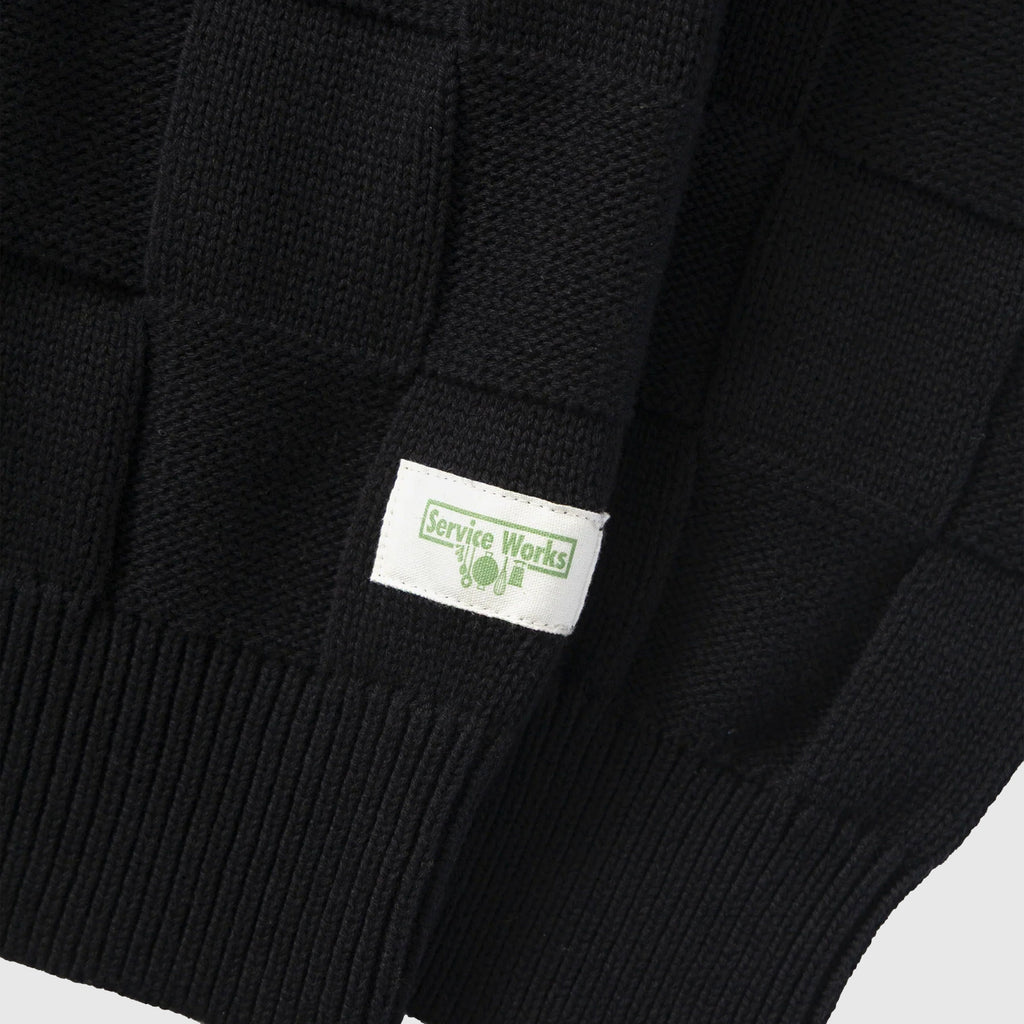 Service Works Check Knit Crewneck - Black - Front Close Up