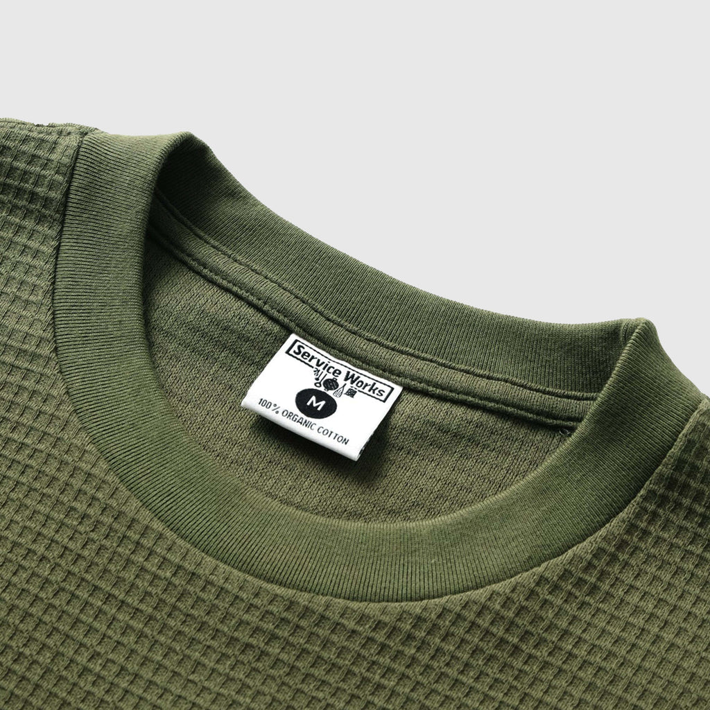 Service Works Waffle Pocket Tee - Olive - Front Close Up