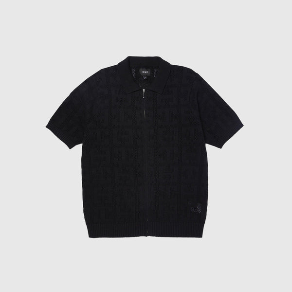 HUF Monogram Jacquard Zip Sweater - Black - Front