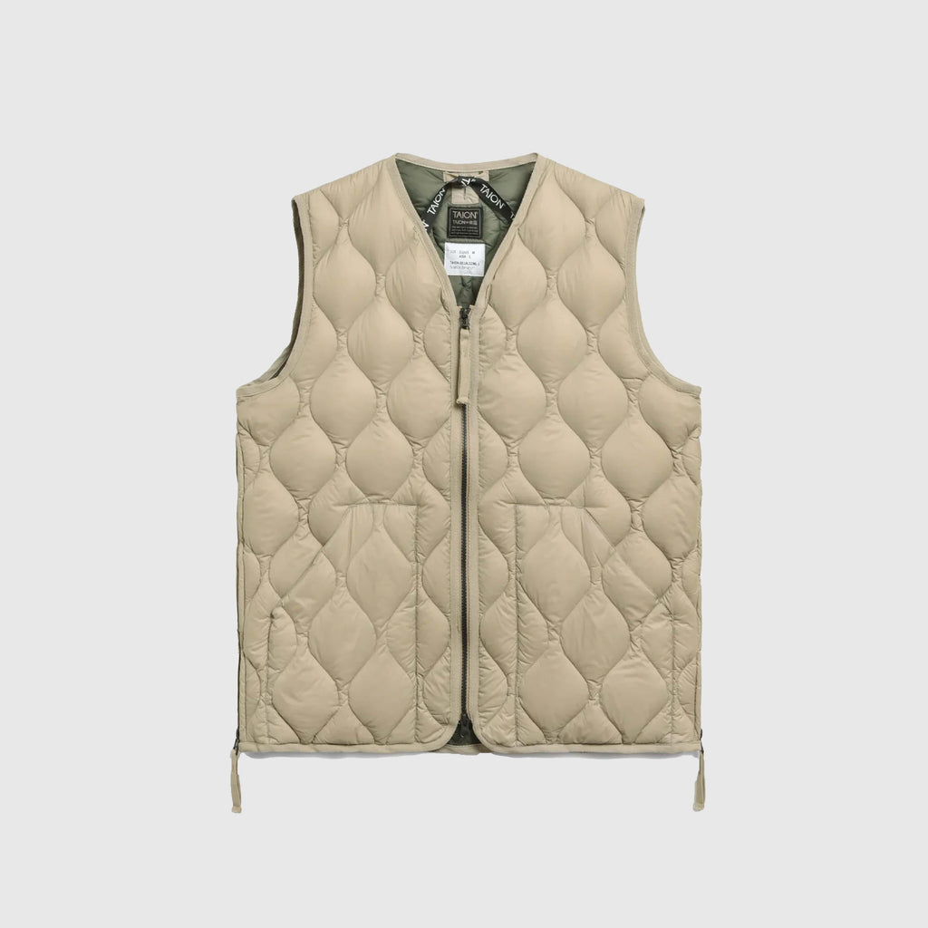 Taion Military V-Neck Zip Down Vest - Beige - Front