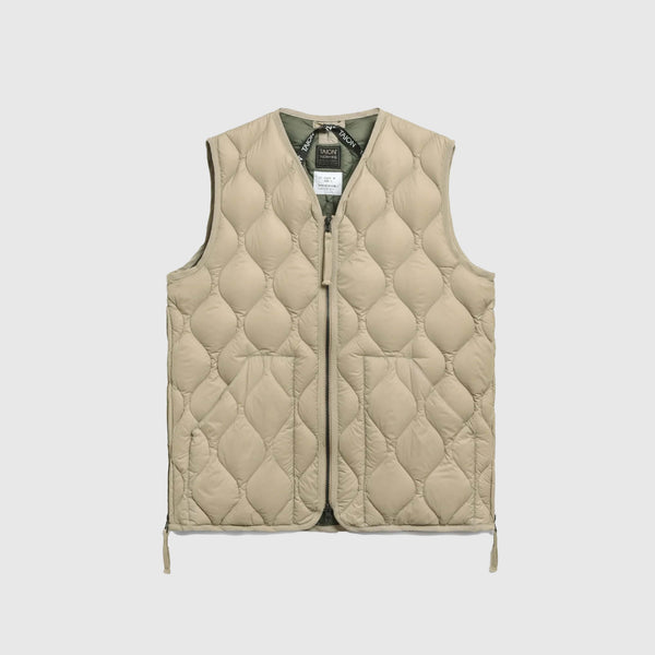 Taion Military V-Neck Zip Down Vest - Beige - Front