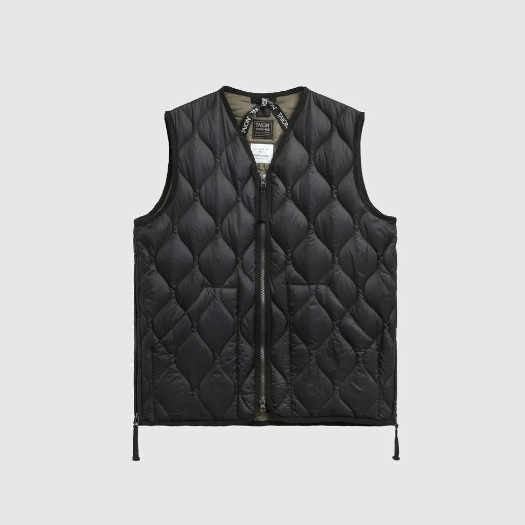 Taion Military V-Neck Zip Down Vest - Black - Front