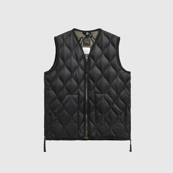 Taion Military V-Neck Zip Down Vest - Black - Front