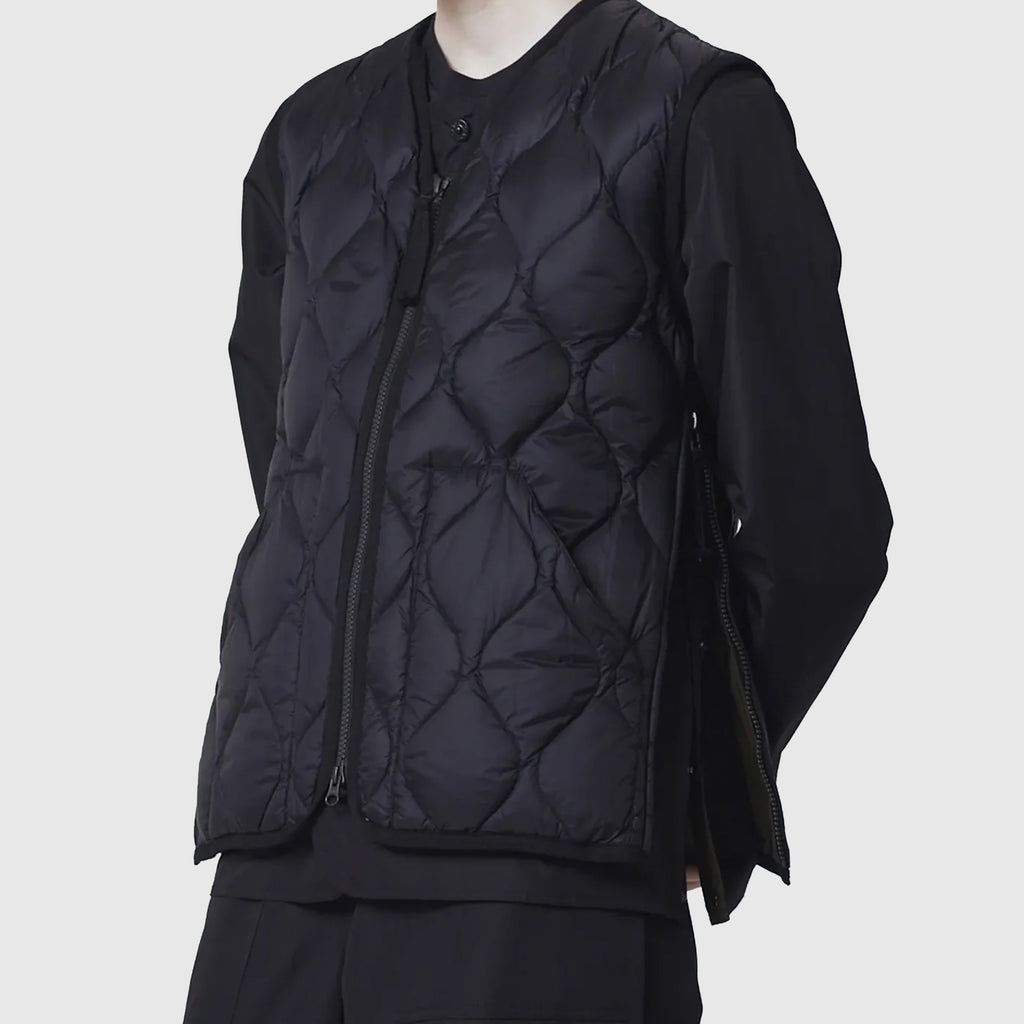 Taion Military V-Neck Zip Down Vest - Black - Front On Shot