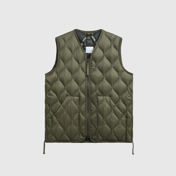 Taion Military V-Neck Zip Down Vest - Dark Olive - Front