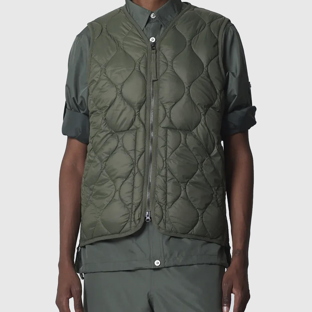Taion Military V-Neck Zip Down Vest - Dark Olive - Front On Shot